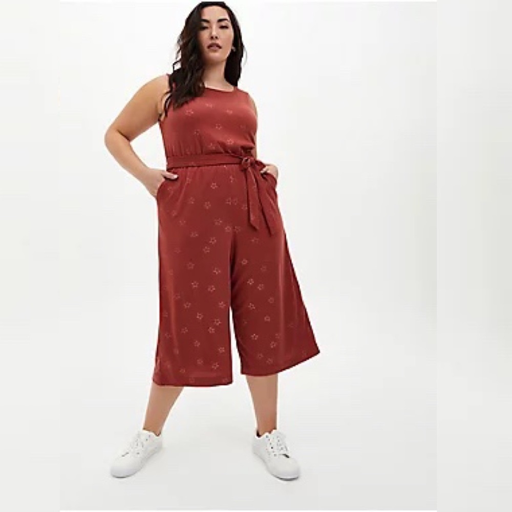 Torrid Women's Marsala Stars Textured Knit Culotte Jumpsuit Size 00